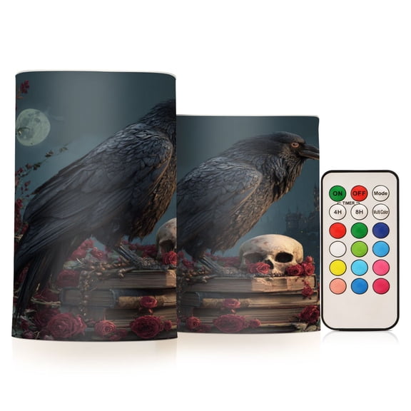 2 PCS LED Flicker Flameless Candle with Remote Control Realistic 3D Wick LED Window Decoration Candle Set for Wedding Table Home Decor Favors The Night Black Raven