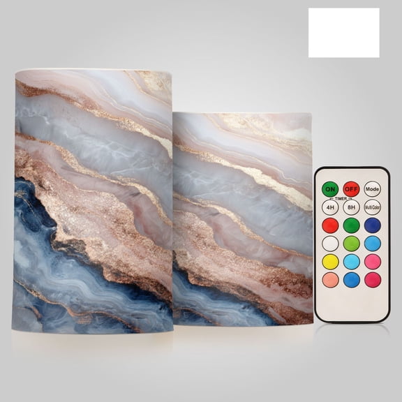 2 PCS LED Flicker Flameless Candle with Remote Control Realistic 3D Wick LED Window Decoration Candle Set for Wedding Table Home Decor Favors Pastel Agate Gilded Veil