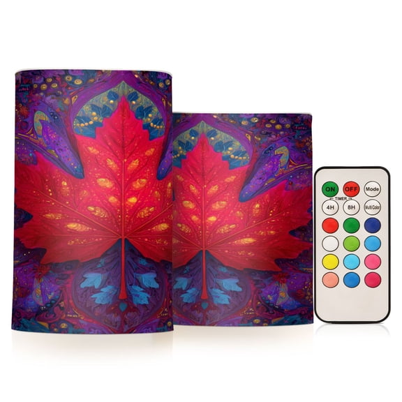 2 PCS LED Flicker Flameless Candle with Remote Control Realistic 3D Wick LED Window Decoration Candle Set for Wedding Table Home Decor Favors Sacred Maple Leaf