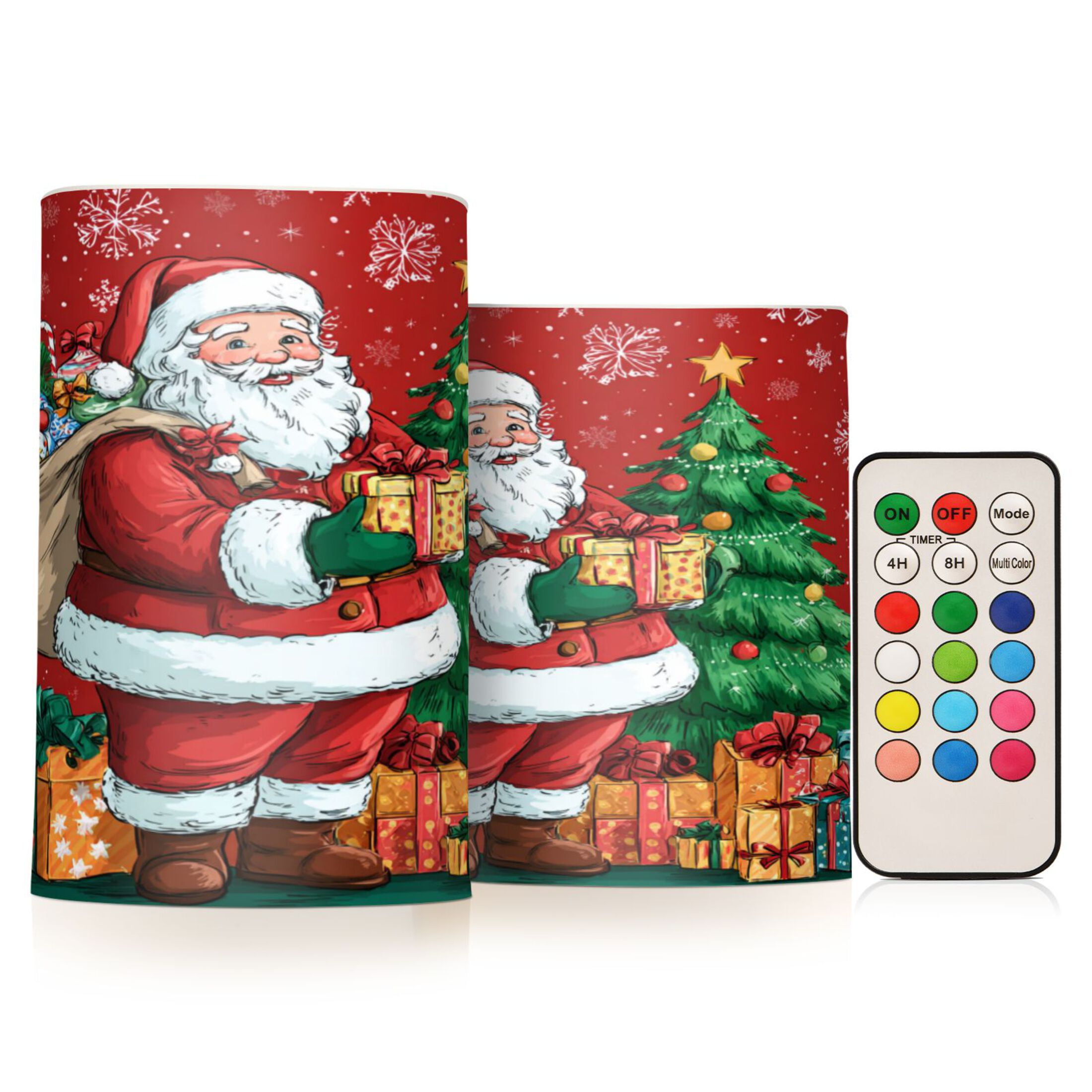 2 PCS LED Flicker Flameless Candle with Remote Control Realistic 3D Wick LED Window Decoration Candle Set for Wedding Table Home Decor Favors Santa Claus and His Presents