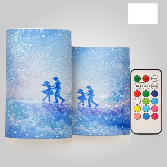 2 PCS LED Flicker Flameless Candle with Remote Control Realistic 3D Wick LED Window Decoration Candle Set for Wedding Table Home Decor Favors Snowy Dance Pattern