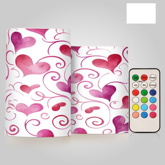 2 PCS LED Flicker Flameless Candle with Remote Control Realistic 3D Wick LED Window Decoration Candle Set for Wedding Table Home Decor Favors Sweetheart Watercolor Scrolls