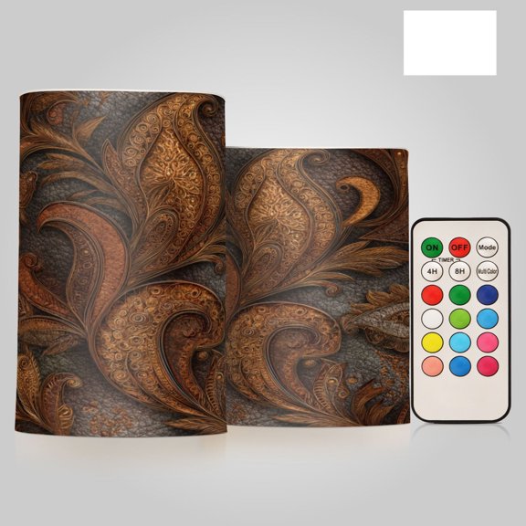 2 PCS LED Flicker Flameless Candle with Remote Control Realistic 3D Wick LED Window Decoration Candle Set for Wedding Table Home Decor Favors Vintage Leather Scrolls