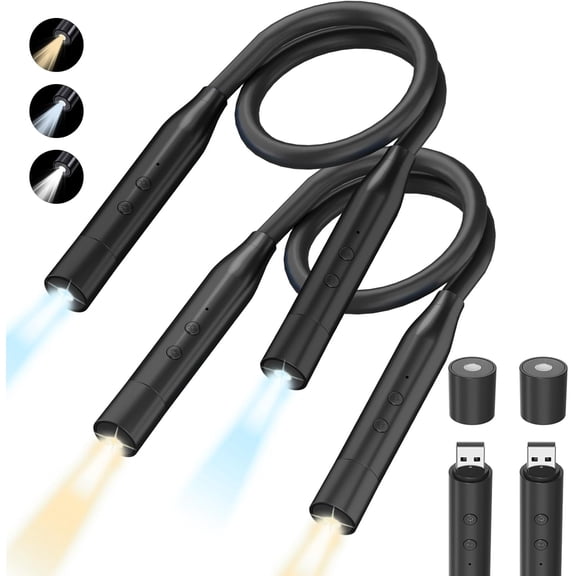 2 PCS LED Neck Rding Lights, 3 Color & Brightness Options, 380 Adjustable Rechargble Lights for Books in Bed, Book Accessories, Idl Rding, Knitting, Repairing