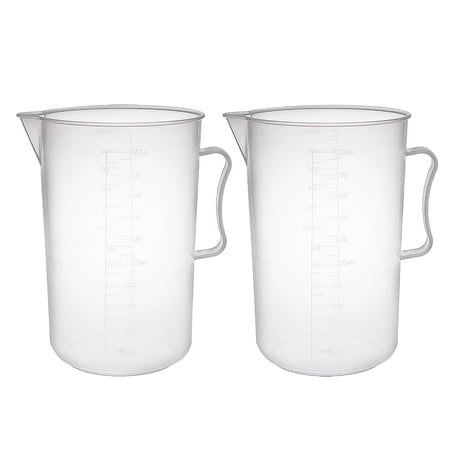 2 PCS Lab Clear White PP 2000ml Measuring Cup Handled Beaker