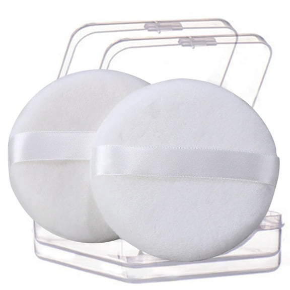 2 PCS Large Body Powder Puff with Container - 5 Inch Fluffy Cotton Powder Puff for Body Powder, Loose Mineral Foundation, and Dusting Powder, Big Powder Puff for Smooth and Even Application White