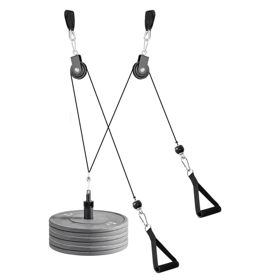 2 PCS Lat & Lift Pulley System for Gym Rack, Steel Cables, Short Bar, Dual Grip Handles, 330 lb for Bicep Shoulder Back