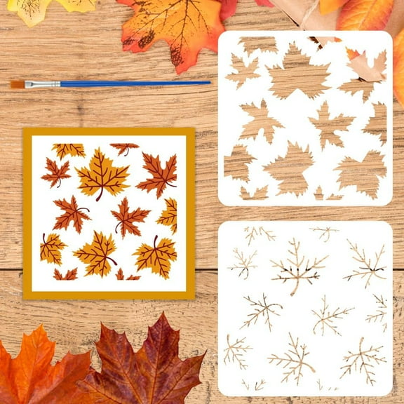 2 PCS Layered Maple Leaves Stencils with Brush 5.9x5.9inch Leaf Blades and Veins Pattern Drawing Stencil Autumn Theme Template for DIY handcrafting