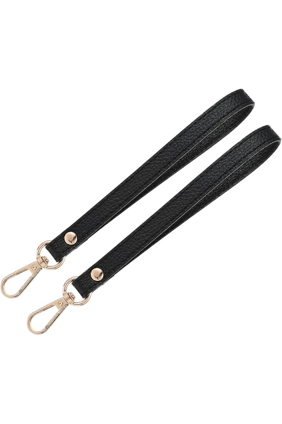 2 PCS Leather Wristlet Keychain Black Wristlet Strap Short Lanyard for Keys Keychain Hand Strap Leather Replacement Wrist Strap for Purse Women Men Purse Clutch Wallet Bag DIY (Bla