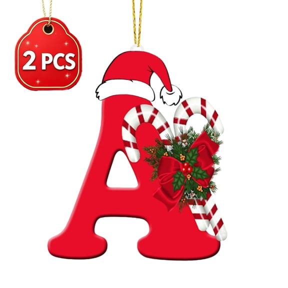 2 PCS Letter A Christmas Initial Ornaments, Personalized DIY Christmas Tree Pendant, Red Acrylic Monogram Letter Xmas Hanging Decorations, Indoor Outdoor Holiday Party Decor Gifts