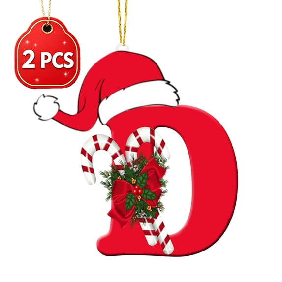 2 PCS Letter D Christmas Initial Ornaments, Personalized DIY Christmas Tree Pendant, Red Acrylic Monogram Letter Xmas Hanging Decorations, Indoor Outdoor Holiday Party Decor Gifts