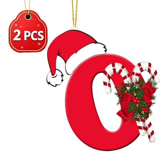2 PCS Letter O Christmas Initial Ornaments, Personalized DIY Christmas Tree Pendant, Red Acrylic Monogram Letter Xmas Hanging Decorations, Indoor Outdoor Holiday Party Decor Gifts