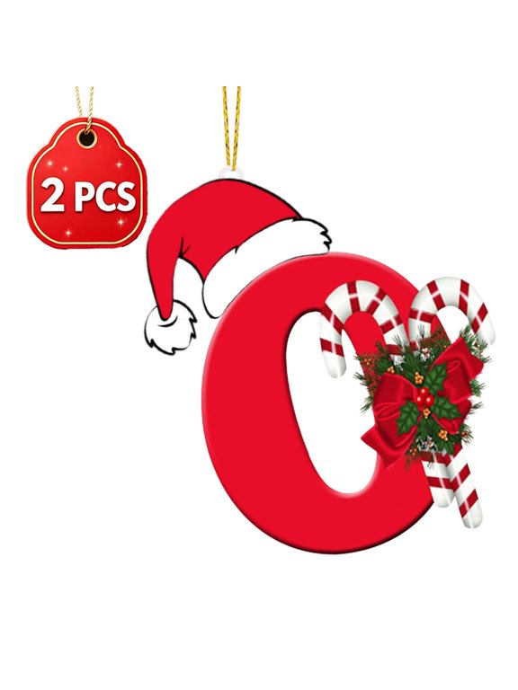 2 PCS Letter O Christmas Initial Ornaments, Personalized DIY Christmas Tree Pendant, Red Acrylic Monogram Letter Xmas Hanging Decorations, Indoor Outdoor Holiday Party Decor Gifts