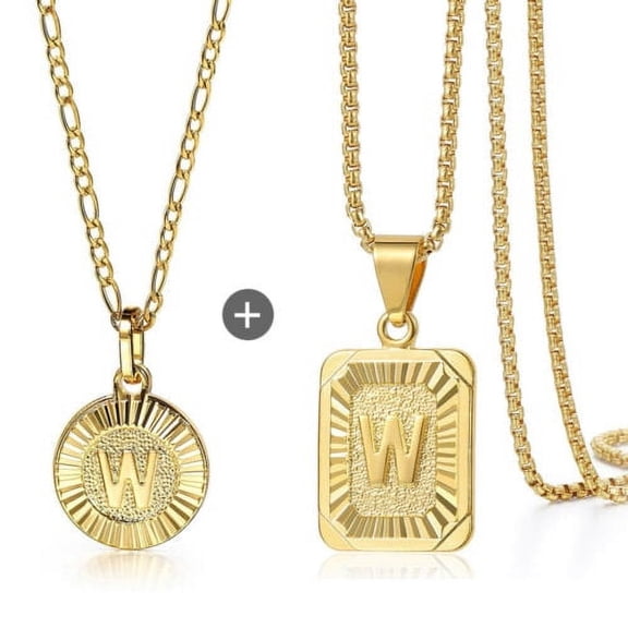 2 PCS Letter Pendants Gold Filled Initial Necklace 18" Figaro Box Chain Unisex