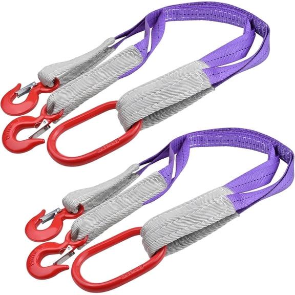 2 PCS Lifting Slings Straps with Hooks - 3.3 FT, 4409LB Pounds Capacity, Polyester Bridle Sling, Heavy Duty Two Leg Rigging Strap for Engines, Cranes, Hoists, Truck
