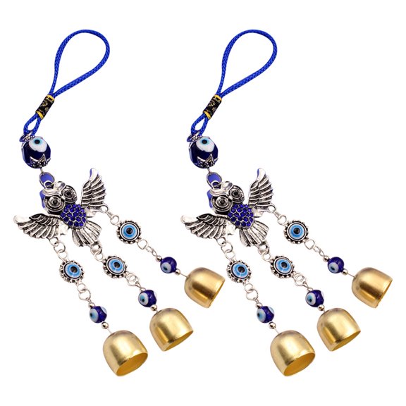 WHAMVOX Evil Eye Owl Wind Chime for Car Rear View Mirror Decorative Hanging Ornament in Multi Color Made of Alloy