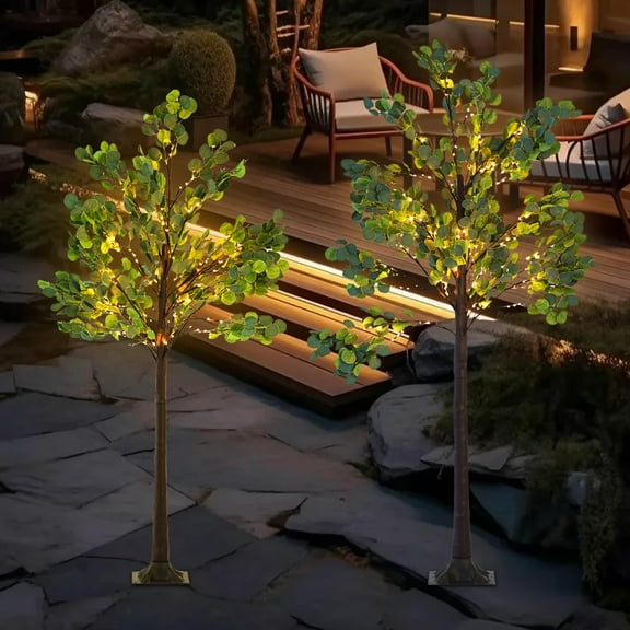 2 PCS Lighted Eucalyptus Tree 6FT, Artificial Eucalyptus Tree Outdoor Lighted Christmas Trees Twinkling Lighted Trees for Home Decor Holiday, Christmas Thanksgiving Decoration