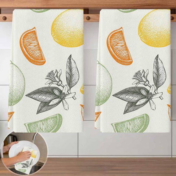 2 PCS Lime Slice Pattern Dish Cloth Set - 40x60cm Reusable Kitchen Cleaning Cloths, Absorbent, Lint-Free Towels for Dishwashing, Countertop Wiping, Home Cleaning