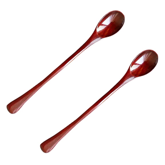 HONITANO Wooden Japanese Style Spoon Red 2Pcs 7.5x1In