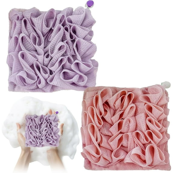 Luffa 2-in-1 Loofah Sponge Washcloth Holds Bar of Soap Effective Exfoliation Twin Pack