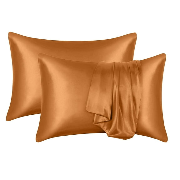 2 PCS, Luxury Mulberry Silk Pillowcase,Soft Breathable Smooth Cooling Mulberry Silk Pillow Case,Give You Soft Care ,9 "(Orange)