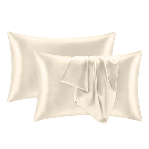 2 PCS Luxury Mulberry Silk Pillowcase Soft Breathable Smooth Cooling Mulberry Silk Pillow Case for Gift 20.08*30 "(Beige)
