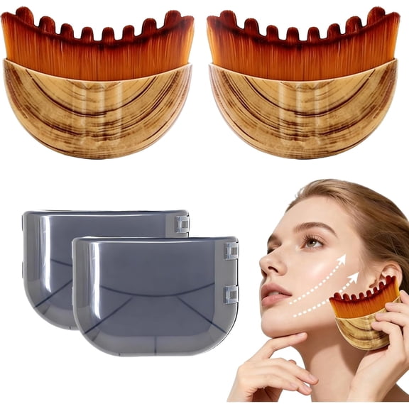 (2-PCS) Lymphatic Contour Face Brush Super Soft Manual Lymphatic Drainage Massager for Sculpting, Relieve Fatigue & Reduce Puffiness, with Portable Case Suitable for Facial Cleansing and Massage