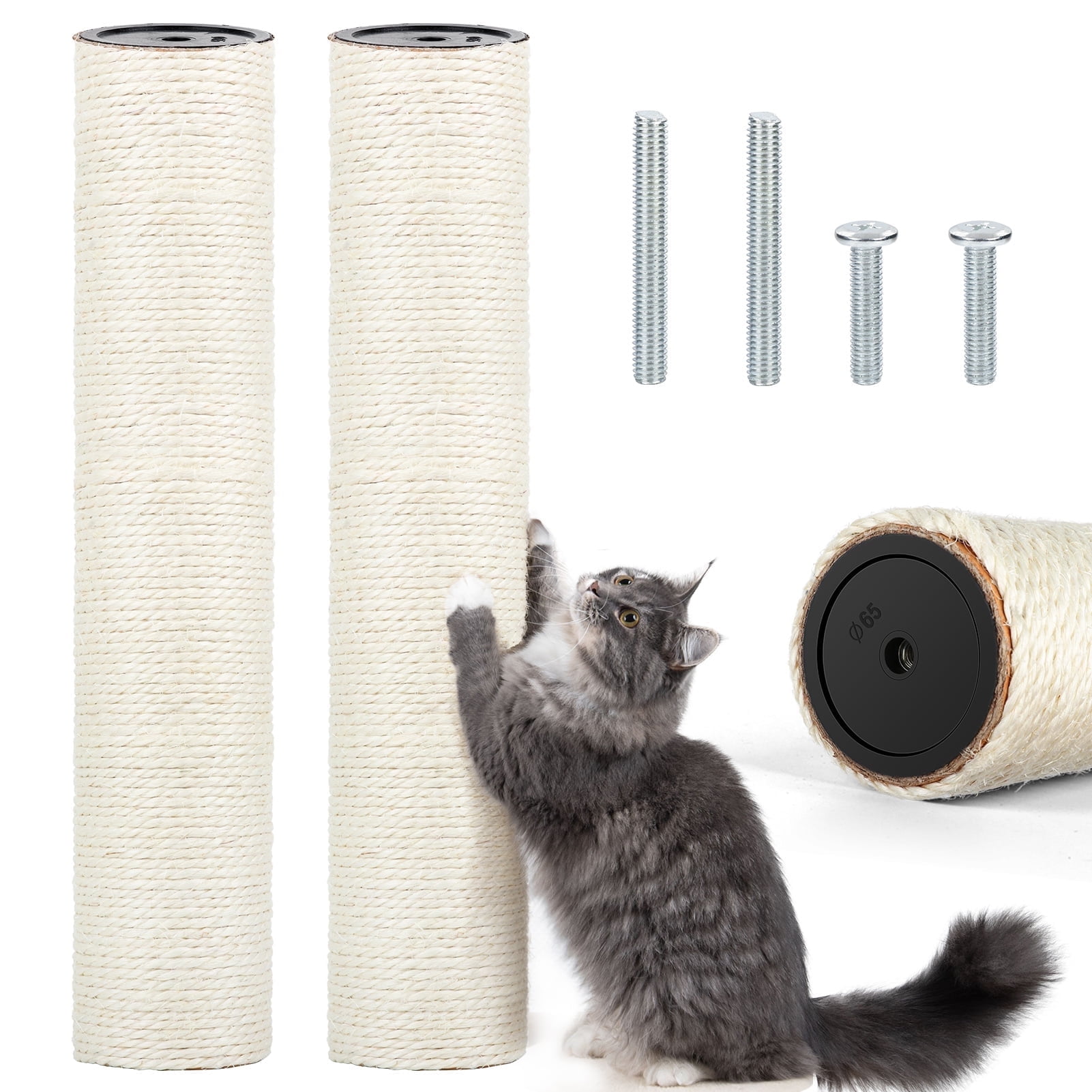 2 PCS M8 Cat Scratching Post Replacement, 15.7 x 3.1 Inch Sisal Pole Cat Tree Replacement Post with Screws, Refill Scratcher Posts for Indoor Kitten Tree Tower Spare Cat Furniture Protector