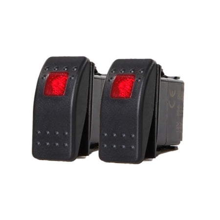 # 2 PCS MARINE BOAT TRAILER RV ROCKER SWITCH ON-OFF SPST 3 PIN 1 RED LED AUTO
