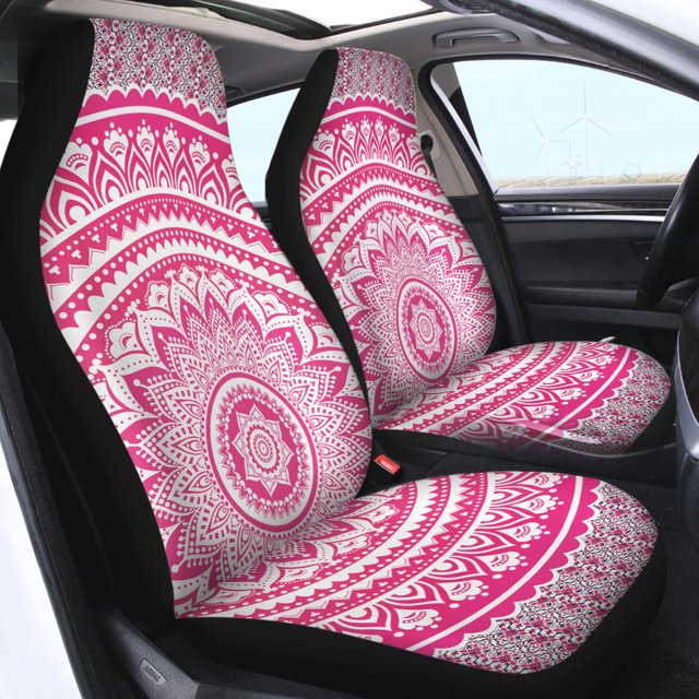 2 PCS Mandala Car Seat Covers Boho Lotus Print Front Auto Seat Cover