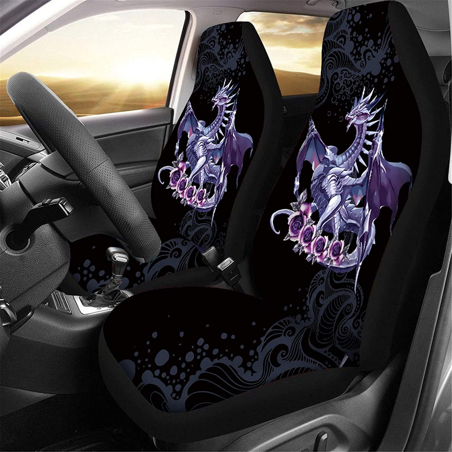 2 PCS Mandala Car Seat Covers Boho Lotus Print Front Auto Seat Cover
