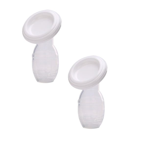 2 PCS Manual Breast Pump - Food Grade Silicone Milk Collector with Lid for Breastfeeding (White, 4oz/100ml)