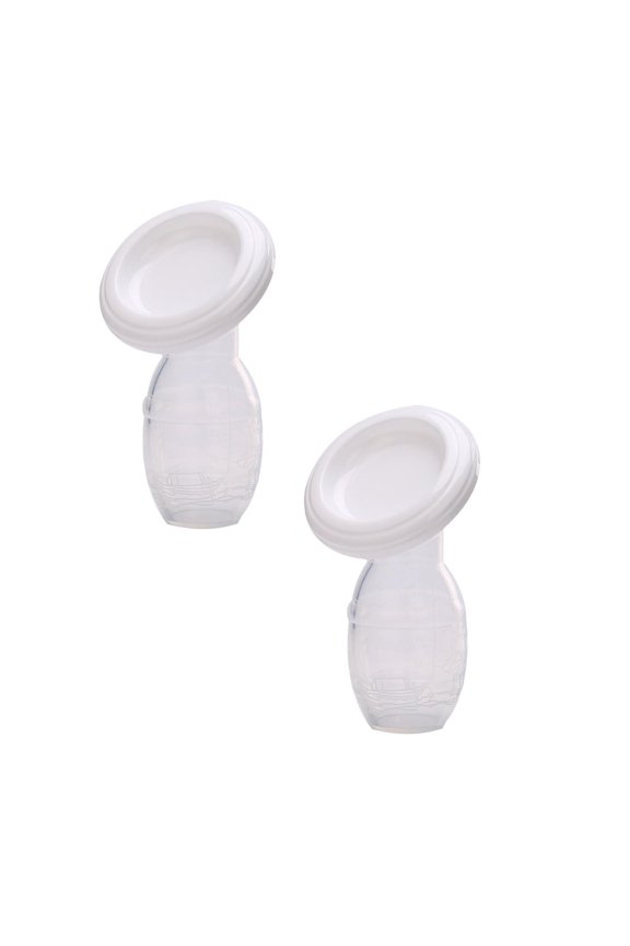 2 PCS Manual Breast Pump - Food Grade Silicone Milk Collector with Lid for Breastfeeding (White, 4oz/100ml)