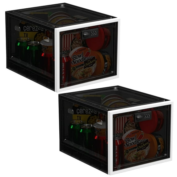 2-PCS Medicine Lock Box with Code, Medical Storage Organizers for Home Safety, Fridge Food, Snacks, and Phone, Black