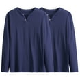 thumbnail image 1 of 2 PCS Mens Casual Basic Tops Big & Tall Henley Neck Cotton Undershirts Long Sleeve Loose Layering Tops Pullover Navy, 2XL, 1 of 4