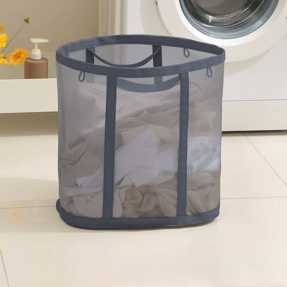 2 PCS Mesh Laundry Bags with Handles,Foldable Wall-Mounted Laundry Basket,Collapsible Breathable Household Mesh Hamper,Portable Space-Saving Tote Bag for Laundry Bedroom Bathroom Dorm Travel