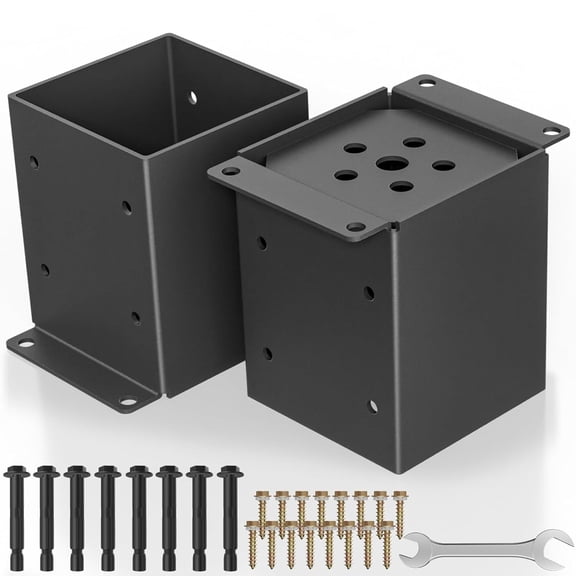 2 PCS Metal 6×6 Post Base, Inner Size 5.6"x5.6" Heavy Duty Post Bracket with Anti-Corrosive Partition, Powder-Coated Post Anchor for Pavilion Deck Railing Support Deck Base Plate