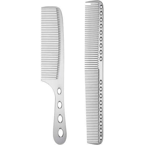 2 PCS Metal Fine Tooth Comb Aluminum Hair Combs Unbreakable Teeth Design, Professional Barber Comb Set, Anti Static Hair Combs for Men Women