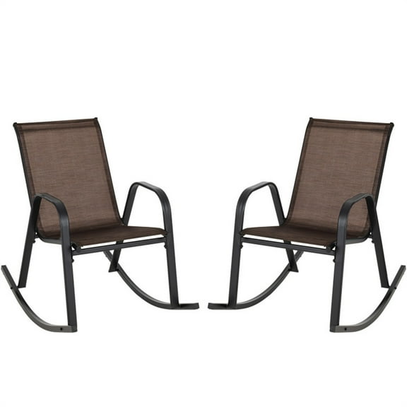 2 PCS Metal Patio Rocking Chair, Outdoor Rocking Chair, Rocking Chair for Outside Patio with Smooth Rocking Mechanism and Lightweight Construction for Backyard, Brown