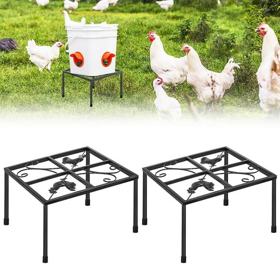 2 PCS Metal Stand for Chicken Feeder Waterer, Iron Square Stand with 4 Legs, Rectangular Supports Rack for Buckets Barrels Equipped with Feeder Waterer Port, for Coop Poultry Indoor Outdoor