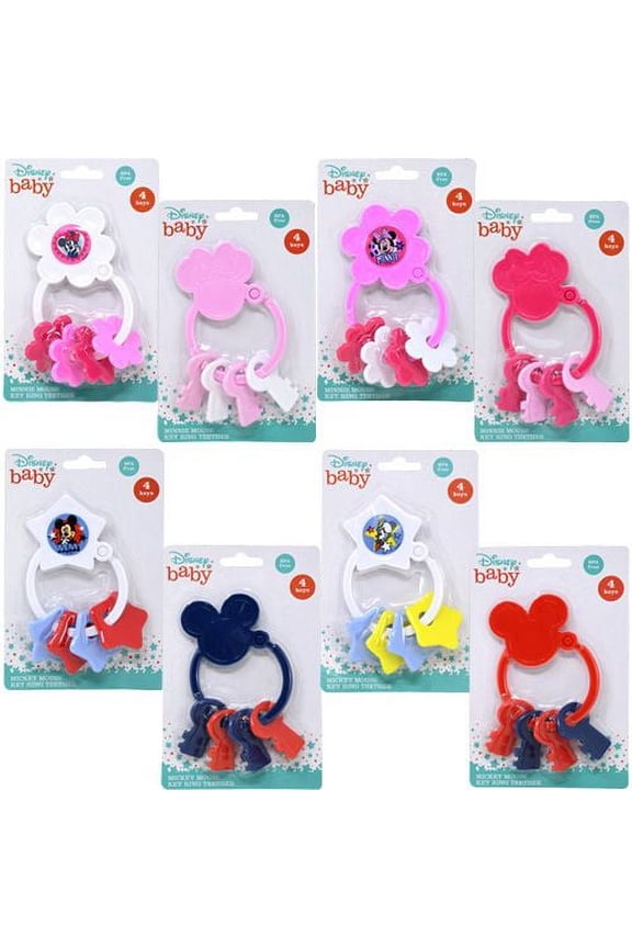 2 PCS Mickey & Minnie Key Ring Teether on Blister Card- SHIP 2 PCS RANDOMLY