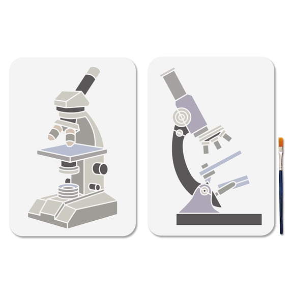 2 PCS Microscope Stencils 8.311.7 inches Laboratory Reusable Painting Stencils Lenses Slices Drawing Stencil Templates with Paint Brush DIY