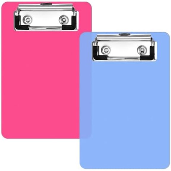 2 PCS Mini Clipboard A6, 4" X 6" Small Clipboards Blue and Rose Red Portable Plastic Clipboard Pocket Size Clipboards, Mini Clip Board for Notepads Offices Restaurants Memo Size Receipt Pocket Lists