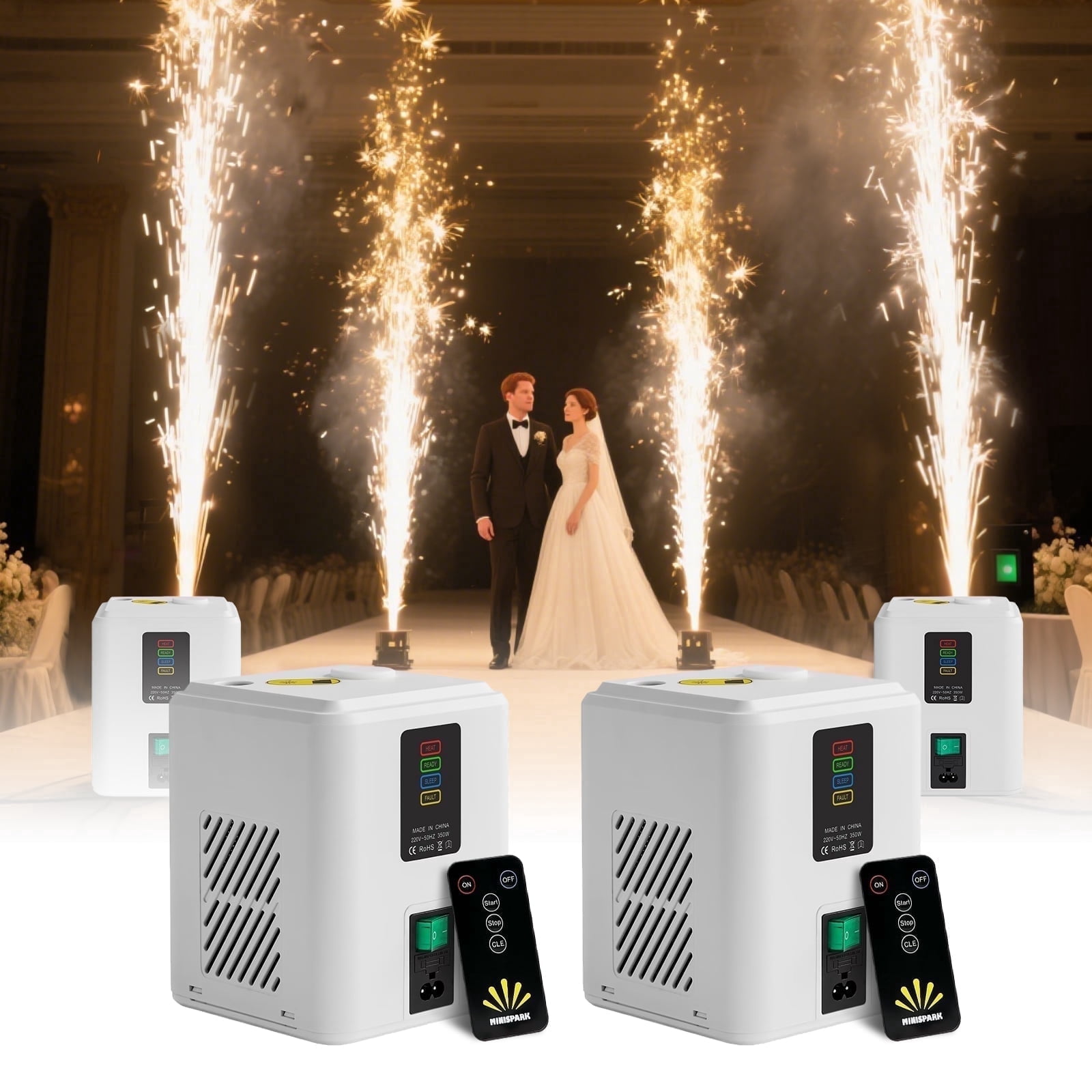 2 PCS, 350W Mini Cold Spark Machine, 2-3.5mFountain Effect Portable Device with Auto Safety Cutoff - for Stage Wedding Party Events (Include 10pcs Consumables)