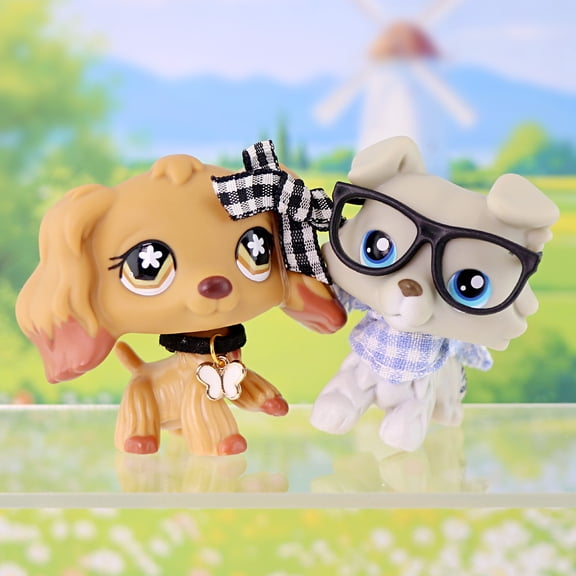 2 PCS Mini Pets Cocker Spaniel #716 Collie #363 with Accessories Minilpsshop Collectable Cartoon Animal Figures Toys