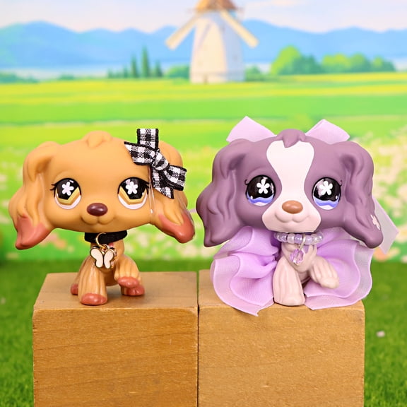 2 PCS Mini Pets Set Cocker Spaniel #716 #672 with Accessories Minilpsshop Collectable lps Cartoon Animal Figurines Toys