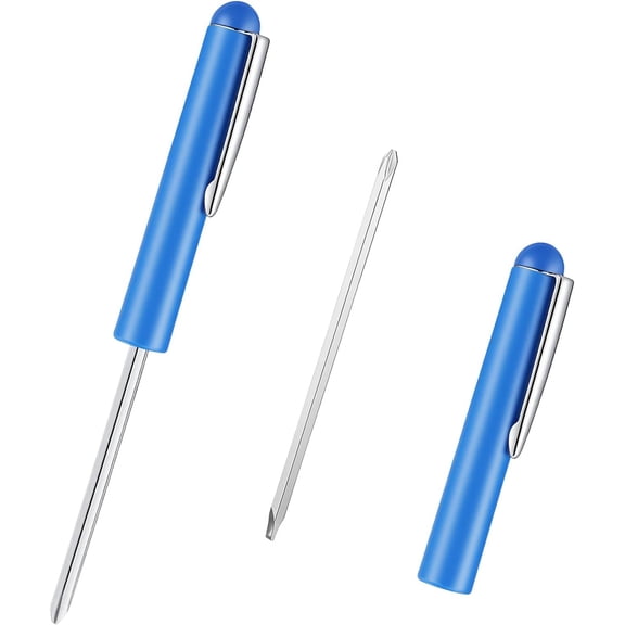 2 PCS Mini Pocket Screwdriver with Magnetic Slotted Tips Reversible Double Ended Bit - Phillips and Flat Head Screwdriver, Blue