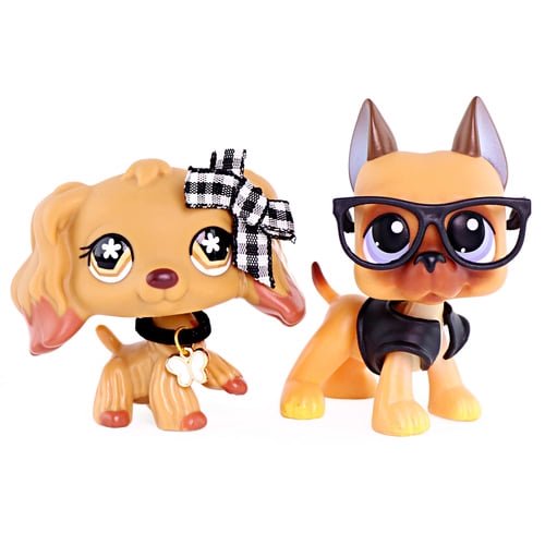 2 PCS Minilpsshop Collectable Little Animal Cartoon Pets Figures Great Dane #244 Cocker Spaniel #716 with Accessories