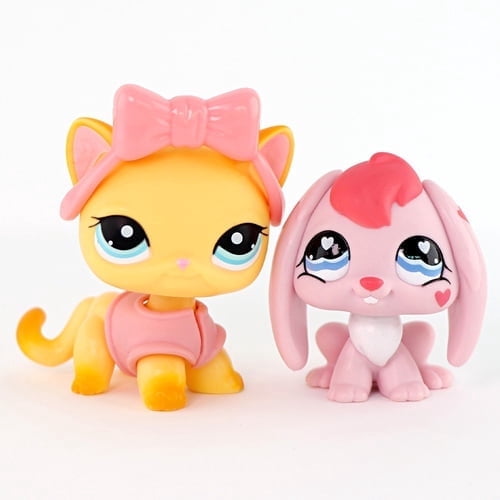 2 PCS Minilpsshop Little Animal Pet Toys Figures Include Shorthair Cat #339 Rabbit # 557 and Accessories