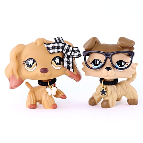 2 PCS Minilpsshop Little Cartoon Pets Figures Collie #893 Cocker Spaniel #716 with Cute DIY Accessories
